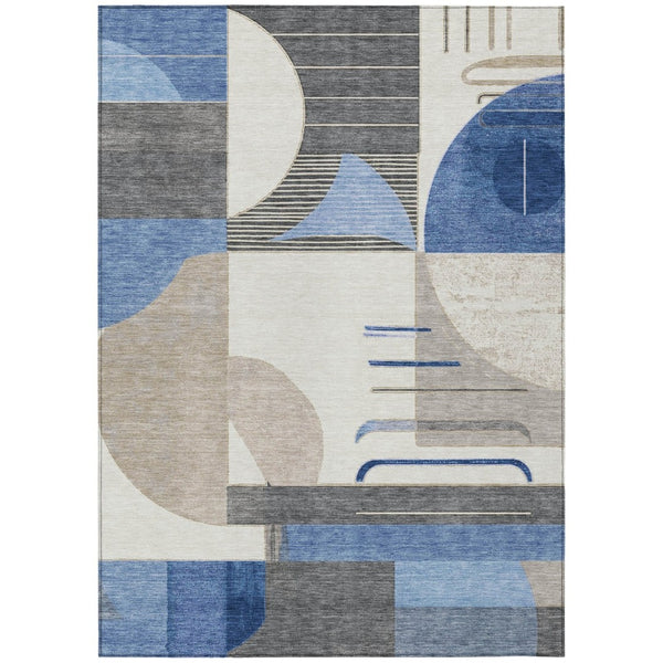 HomeRoots 5' Stylish Blue Gray and Ivory Geometric Area Rug - Modern Washable Design for Indoor/Outdoor Use 10' X 14' 617979