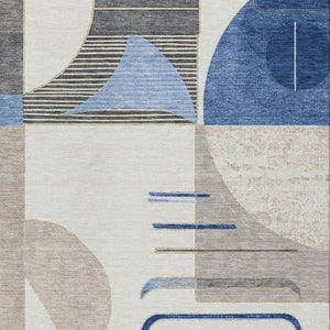 HomeRoots 5' Stylish Blue Gray and Ivory Geometric Area Rug - Modern Washable Design for Indoor/Outdoor Use 10' X 14' 617979