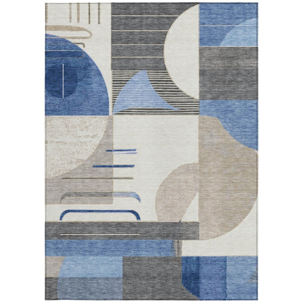 HomeRoots 5' Stylish Blue Gray and Ivory Geometric Area Rug - Modern Washable Design for Indoor/Outdoor Use 10' X 14' 617979