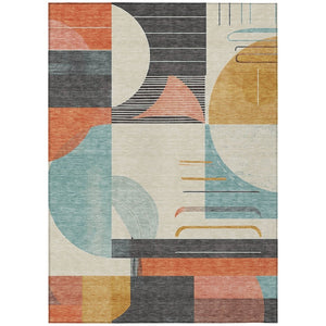 HomeRoots 5' Gray Gold and Salmon Geometric Area Rug - Stylish, Washable, Durable for Indoor and Outdoor Use 5' X 8' 617981