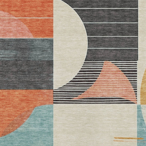 HomeRoots 5' Gray Gold and Salmon Geometric Area Rug - Stylish, Washable, Durable for Indoor and Outdoor Use 5' X 8' 617981