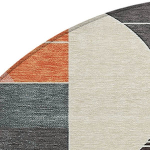 HomeRoots 5' Gray Gold and Salmon Geometric Area Rug - Stylish, Washable, Durable for Indoor and Outdoor Use 8' Round 617982