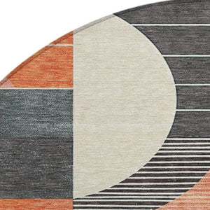 HomeRoots 5' Gray Gold and Salmon Geometric Area Rug - Stylish, Washable, Durable for Indoor and Outdoor Use 8' Round 617982