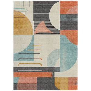 HomeRoots 5' Gray Gold and Salmon Geometric Area Rug - Stylish, Washable, Durable for Indoor and Outdoor Use 8' X 10' 617983