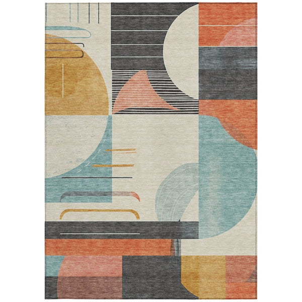 HomeRoots 5' Gray Gold and Salmon Geometric Area Rug - Stylish, Washable, Durable for Indoor and Outdoor Use 8' X 10' 617983