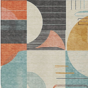 HomeRoots 5' Gray Gold and Salmon Geometric Area Rug - Stylish, Washable, Durable for Indoor and Outdoor Use 9' X 12' 617984