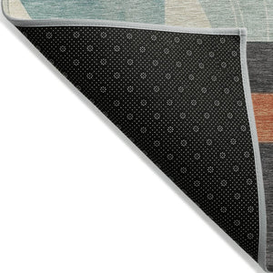 HomeRoots 5' Gray Gold and Salmon Geometric Area Rug - Stylish, Washable, Durable for Indoor and Outdoor Use 9' X 12' 617984