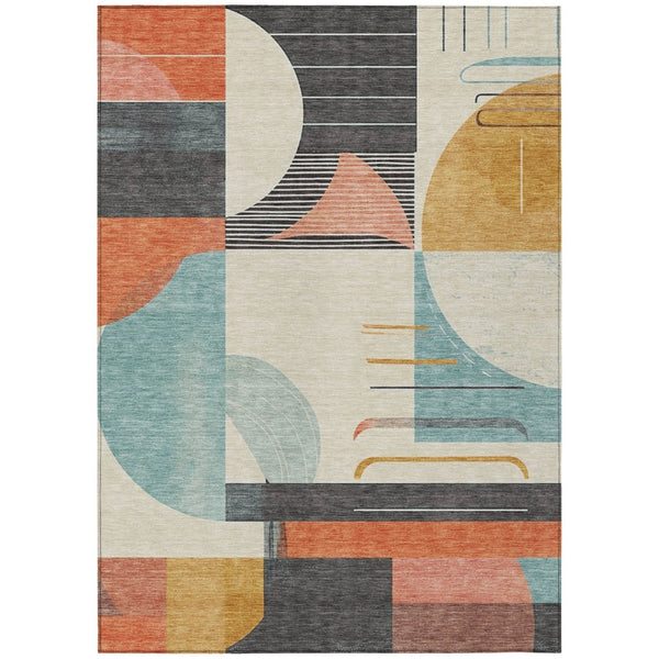 HomeRoots 5' Gray Gold and Salmon Geometric Area Rug - Stylish, Washable, Durable for Indoor and Outdoor Use 10' X 14' 617985
