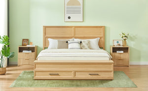 English Elm Queen Storage Bed with Geometric 3d Headboard Four Drawers and Walnut Finish W1820S00057