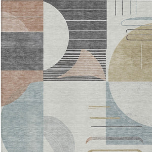 HomeRoots 5' Modern Rust Gray and Ivory Geometric Indoor Outdoor Area Rug for High-Traffic Spaces, Washable 5' X 8' 617993