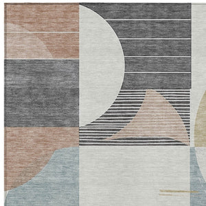 HomeRoots 5' Modern Rust Gray and Ivory Geometric Indoor Outdoor Area Rug for High-Traffic Spaces, Washable 5' X 8' 617993