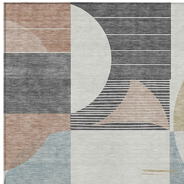 HomeRoots 5' Modern Rust Gray and Ivory Geometric Indoor Outdoor Area Rug for High-Traffic Spaces, Washable 5' X 8' 617993