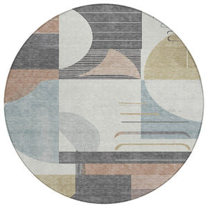 HomeRoots 5' Modern Rust Gray and Ivory Geometric Indoor Outdoor Area Rug for High-Traffic Spaces, Washable 8' Round 617994