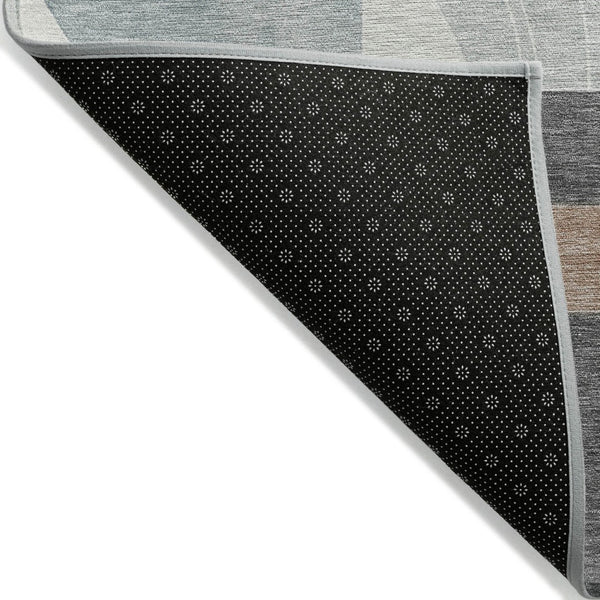 HomeRoots 5' Modern Rust Gray and Ivory Geometric Indoor Outdoor Area Rug for High-Traffic Spaces, Washable 8' Round 617994
