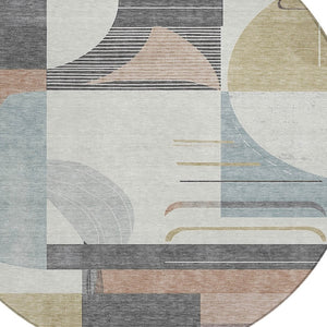 HomeRoots 5' Modern Rust Gray and Ivory Geometric Indoor Outdoor Area Rug for High-Traffic Spaces, Washable 8' Round 617994