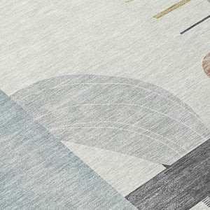 HomeRoots 5' Modern Rust Gray and Ivory Geometric Indoor Outdoor Area Rug for High-Traffic Spaces, Washable 8' Round 617994