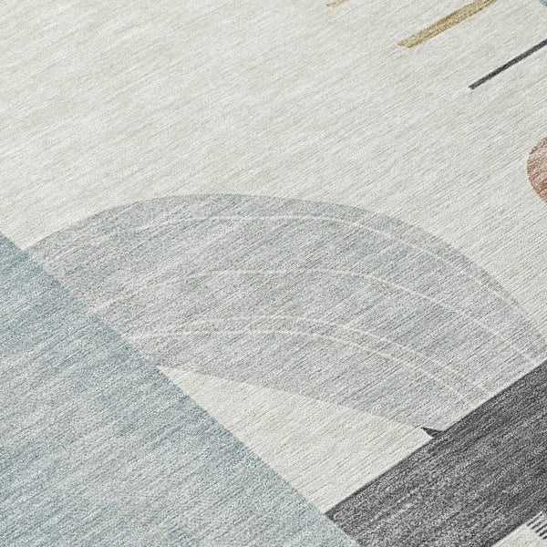 HomeRoots 5' Modern Rust Gray and Ivory Geometric Indoor Outdoor Area Rug for High-Traffic Spaces, Washable 8' Round 617994