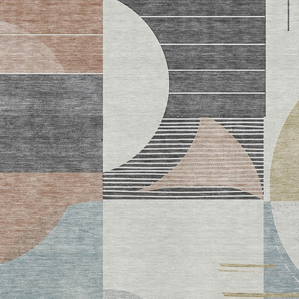 HomeRoots 5' Modern Rust Gray and Ivory Geometric Indoor Outdoor Area Rug for High-Traffic Spaces, Washable 8' X 10' 617995