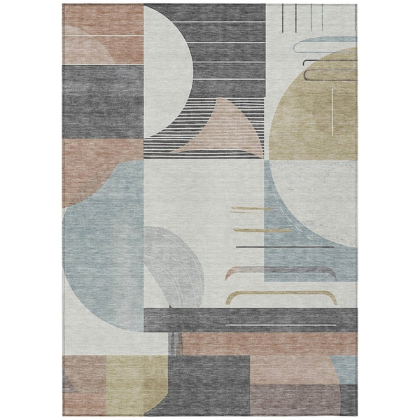 HomeRoots 5' Modern Rust Gray and Ivory Geometric Indoor Outdoor Area Rug for High-Traffic Spaces, Washable 9' X 12' 617996