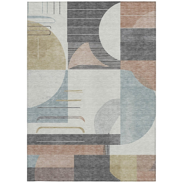 HomeRoots 5' Modern Rust Gray and Ivory Geometric Indoor Outdoor Area Rug for High-Traffic Spaces, Washable 9' X 12' 617996