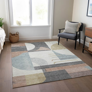 HomeRoots 5' Modern Rust Gray and Ivory Geometric Indoor Outdoor Area Rug for High-Traffic Spaces, Washable 9' X 12' 617996