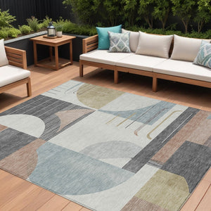HomeRoots 5' Modern Rust Gray and Ivory Geometric Indoor Outdoor Area Rug for High-Traffic Spaces, Washable 10' X 14' 617997
