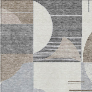 HomeRoots 5' Modern Taupe Gray and Ivory Geometric Washable Area Rug for Indoor and Outdoor Spaces 5' X 8' 617999