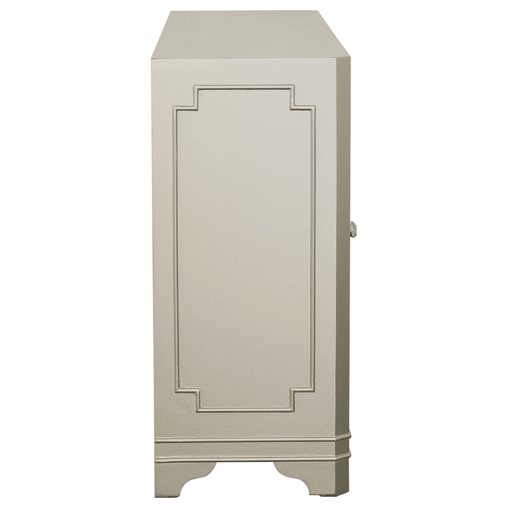English Elm Adriane Glam Champagne 4-Door Accent Cabinet with Smoked Mirror, Silver Trim & Crystal Knobs B062P353473