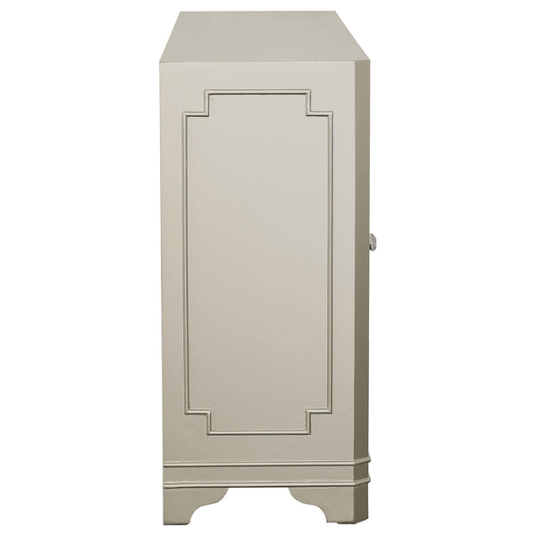 English Elm Adriane Glam Champagne 4-Door Accent Cabinet with Smoked Mirror, Silver Trim & Crystal Knobs B062P353473
