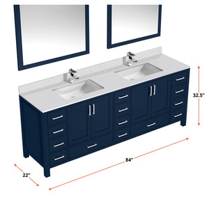 English Elm Navy Double Bath Vanity 84" W x 22" D with White Quartz Top, Chrome Faucet & 34" Mirrors, Durable Finish B2731S01068