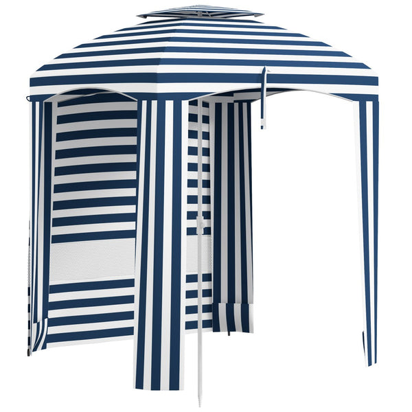 English Elm Outsunny 5.8' Portable Beach Umbrella Cabana With Vented Double-Top, Sandbags & Carry Bag, Blue Stripes W2225P174194-GIGA
