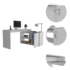 English Elm L-Shaped Desk with Right Return — Spacious 59" Work Surface, Cabinet + Shelves for Office Storage White 34.25 L x 23.62 W x 4.72 H B097S00168