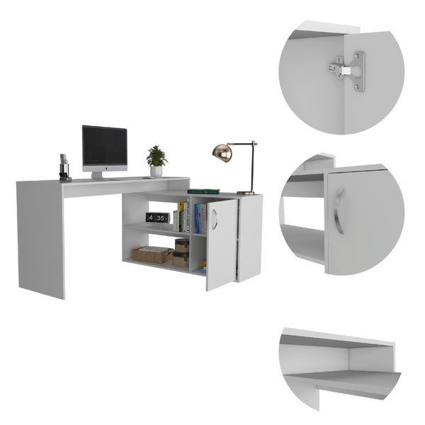 English Elm L-Shaped Desk with Right Return — Spacious 59" Work Surface, Cabinet + Shelves for Office Storage White 34.25 L x 23.62 W x 4.72 H B097S00168
