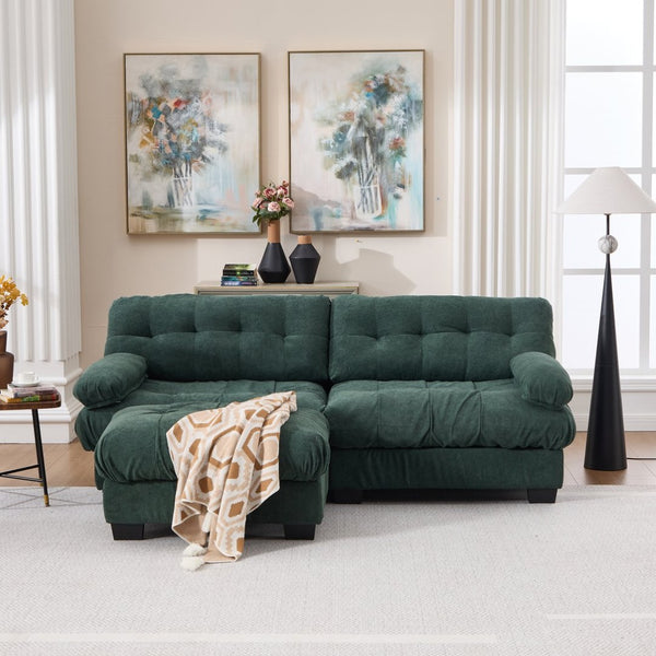 English Elm Modular Cloud Sectional with Ottoman Deep Seat Flannelette Sofa for Living Room Green W2120S00023