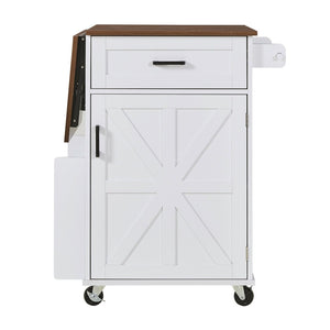 English Elm K&k Farmhouse Rolling Kitchen Cart with Drop Leaf Drawer Open Rack Lockable Wheels White N707P404539W