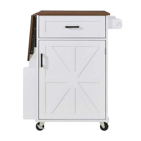 English Elm K&k Farmhouse Rolling Kitchen Cart with Drop Leaf Drawer Open Rack Lockable Wheels White N707P404539W