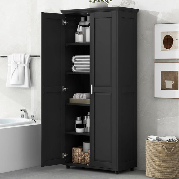 English Elm Storage Compact Two-Door Cabinet with Adjustable Shelf, Anti-Tip Safety, MDF Durability for Home Organizing Black WF323346AAB