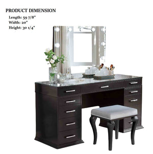 English Elm Glam Elegant Vanity Set with LED Mirror, Plush Stool, Ample Storage, Felt-Lined Drawers, Chic Finish Grey Mix 33 L x 41 W x 8 H B2741S00678