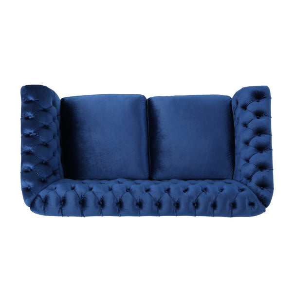 English Elm Christopher Knight Home® - LOVESEAT Plush Velvet Tufted Diamond Stitch with Nailhead Trim and Scrolled Arms for Luxe Comfort Navy Blue 63045.00NVLTNBLU