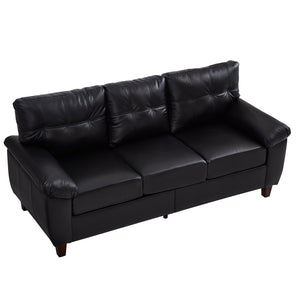 English Elm 79" Three Seat Pu Faux Leather Sofa Tufted Back Wide Arm with Hidden Storage Black W1097S00246