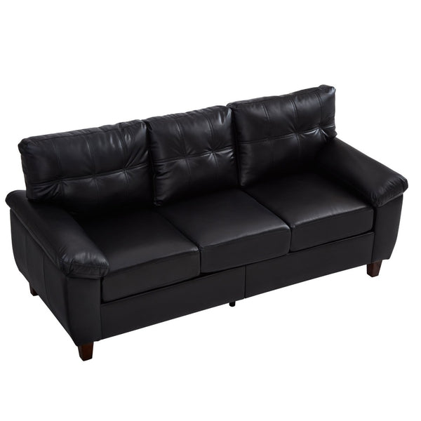 English Elm 79" Three Seat Pu Faux Leather Sofa Tufted Back Wide Arm with Hidden Storage Black W1097S00246