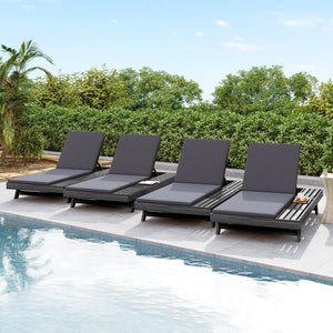 English Elm Lounge Chaise Outdoor Acacia Wood Slatted Frame with Water Resistant Cushion Resort Style Black,Dark Gray N770P442B18G