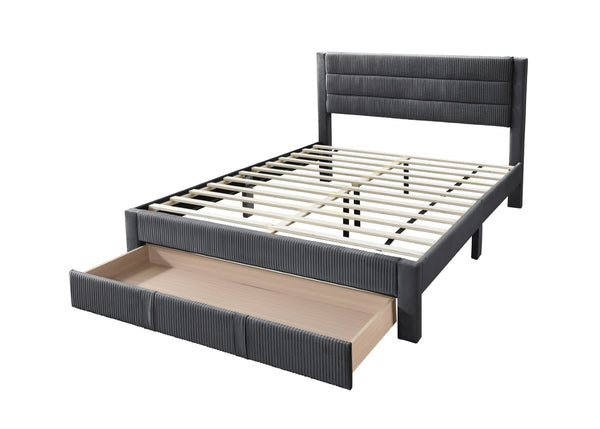 English Elm Luxury Corduroy Platform Full Bed with Storage Drawer and Channel Tufted Headboard B011P418592