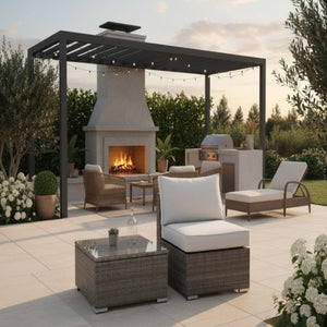 English Elm 2-piece Outdoor Pe Rattan Balcony Set with Armless Sofa and Tempered Glass Table B082P455124