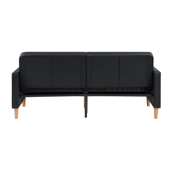 English Elm Comfort Convertible Sleeper Sofa Faux Leather Futon with Plywood Frame, Pocket Coil Comfort, Walnut Legs, 79" Black 46 L x 36.5 W x 17 H B011P332249