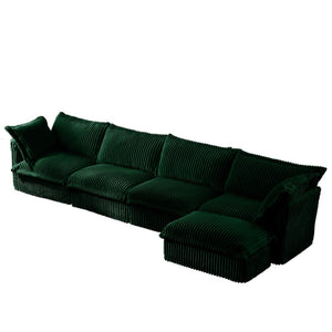 English Elm Slipcovered L-Shape Sectional Sofa Couch - Comfy 4-Seater With Green Corduroy, Deep Seating & Removable Covers W3041S00085-GIGA