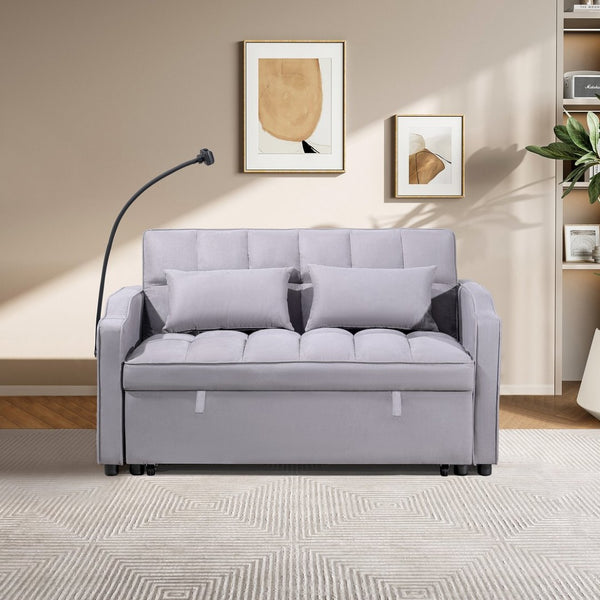 English Elm 1 Suede Futon Sofa Bed with Adjustable Backrest Usb Port and Swivel Phone Stand W3739P434532