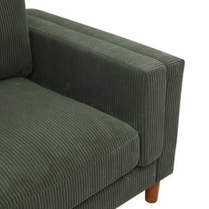 English Elm Corduroy Ribbed Upholstered Sofa with Square Arms Wooden Legs for Living Room Dark Green B2748P412602