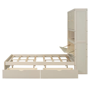 English Elm Full Size Wooden Platform Bed With Usb Charging, Storage Headboard & Elegant Drawers In Cream N820S00045K