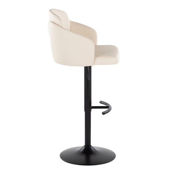 English Elm Dahlia Modern Adjustable Barstool Set Of 2 - Cream Faux Leather & Black Metal With 360° Swivel B202S00810